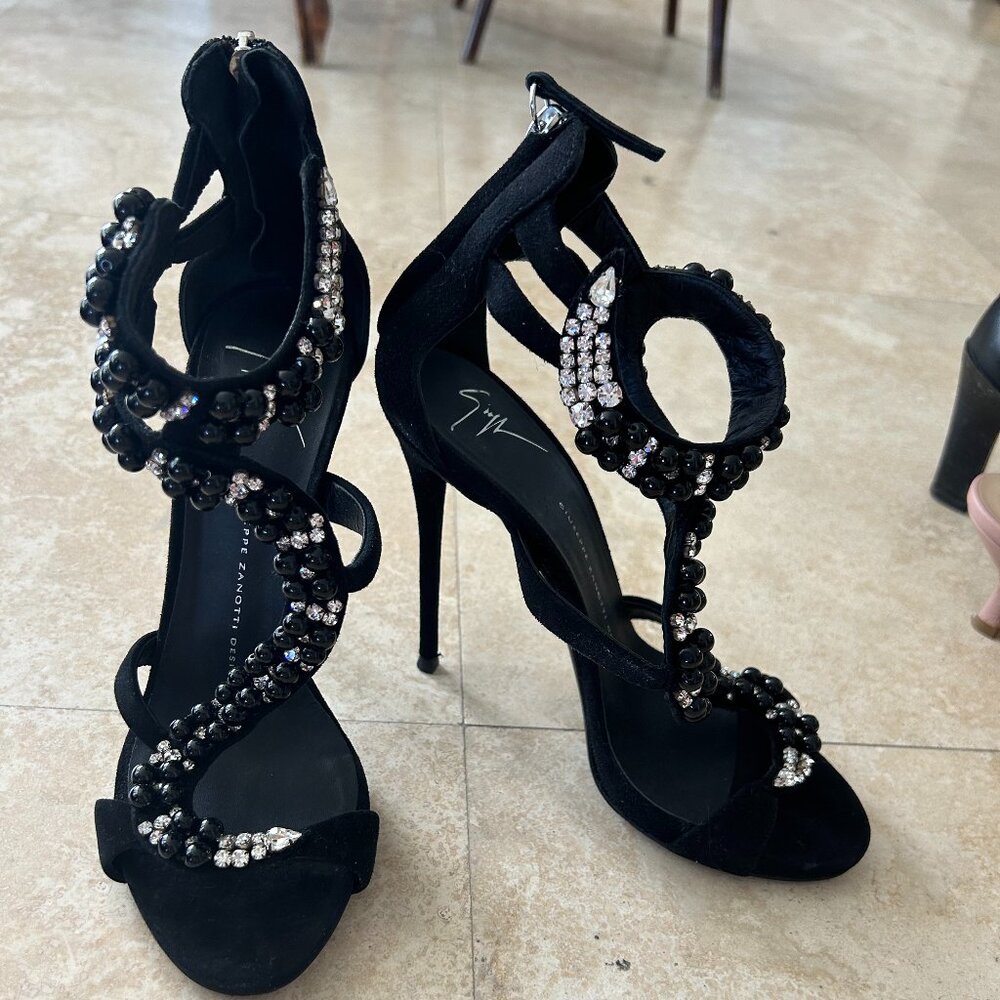 Giuseppe Zanotti Suede Swarovski Crystal Embellishments Sandal